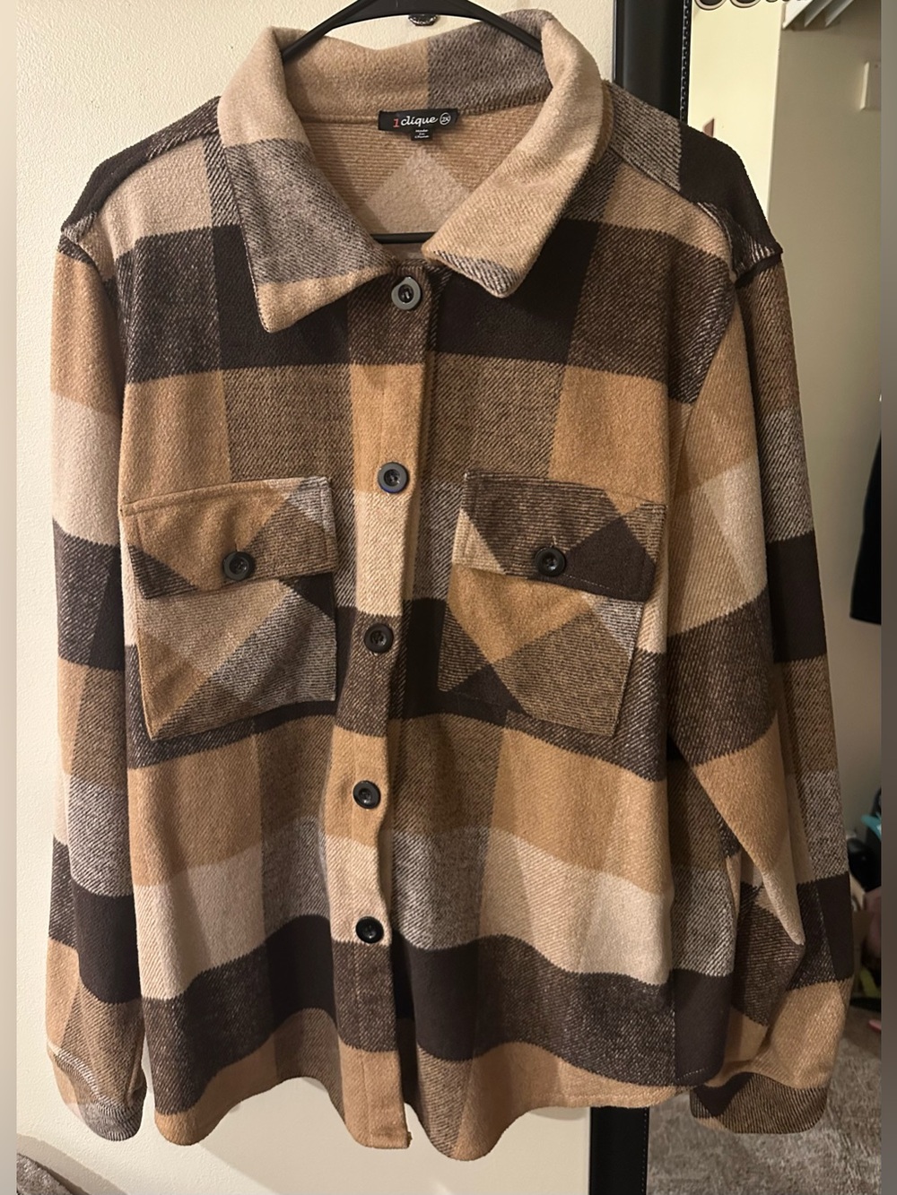 Brown Plaid Button-Front Shacket